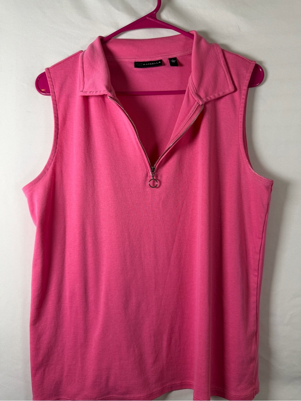 Rafaella Hot Pink Sleeveless Quarter-Zip Top – L